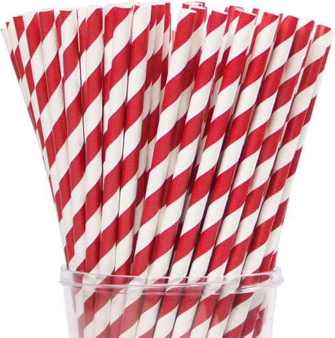 Webake Biodegradable Paper Straws Bulk 200 Red Striped Drinking Straws, Eco-Friendly Alternative for Parties