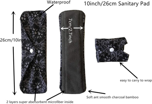 Sigzagor 5 10 Inch (25.4cm) MUMBABY Pieces Regular Charcoal Bamboo Mama Cloth/Menstrual Pads/Reusable Sanitary Pads
