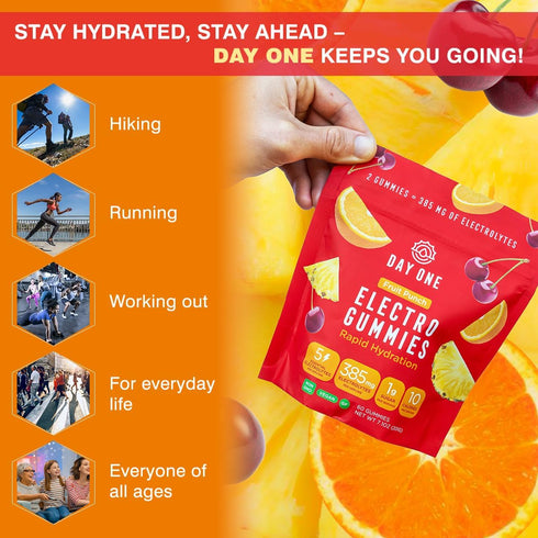Electrogummies Fruit Punch - 385mg Electrolyte Gummies, Hydration Alternative for Runners & Sports