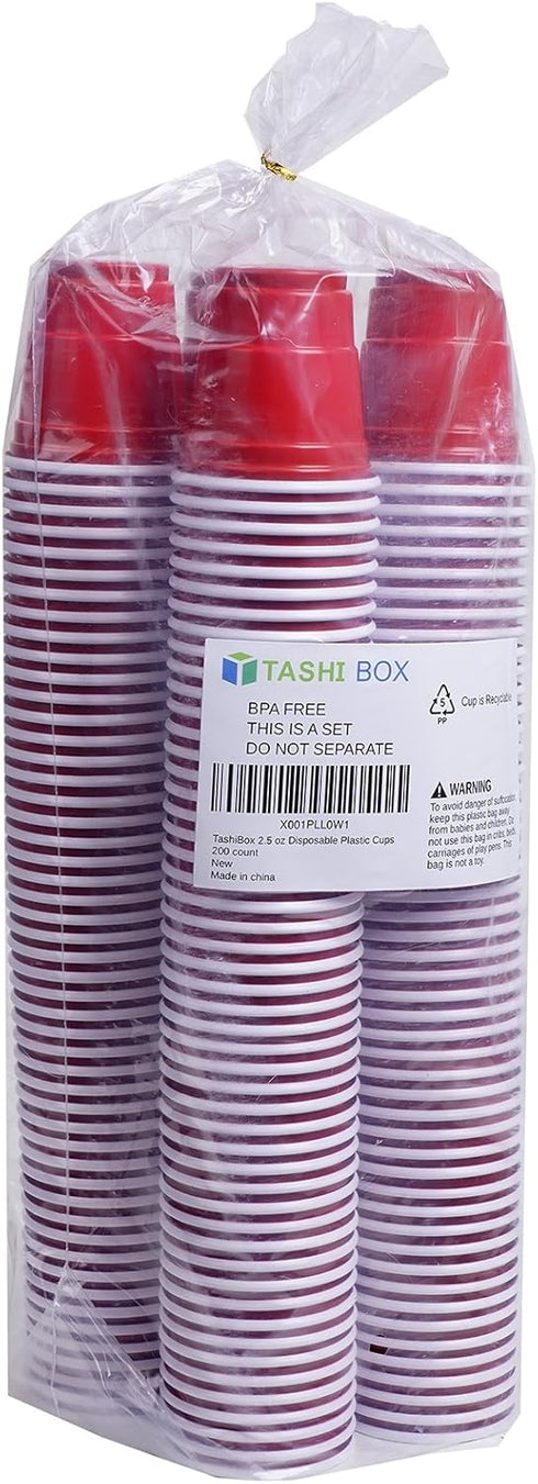 TashiBox Mini Red Shot Glasses - 2.5 Ounce - 200 Count for Jager Bomb, Jello Shots, Sample Cups