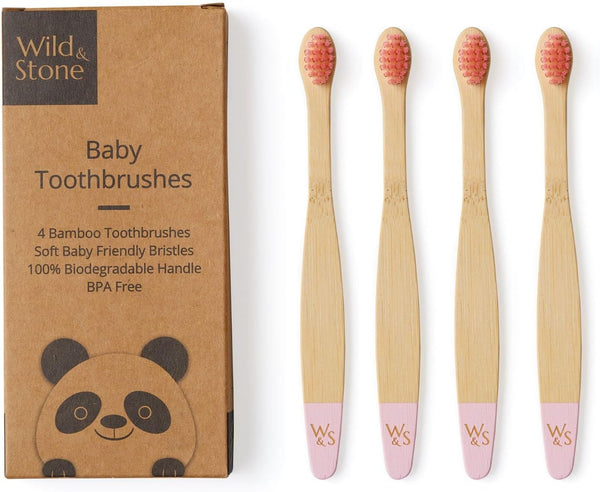 Wild & Stone Organic Baby Bamboo Toothbrushes | 4 Pack | Soft Bristles | 100%