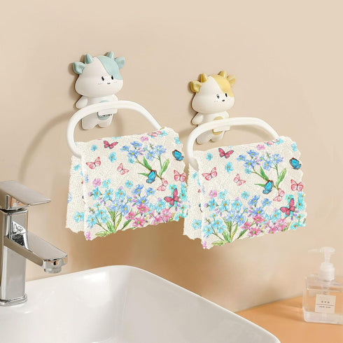 Kitchen Dish Cloths Towels with Blue Flowers and Butterflies, Reusable Super Absorbent Cleaning Rags, 12x12 in 6 Pack
