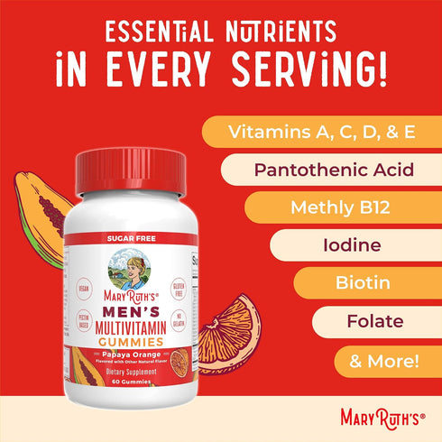 Gummies B6, B12, Immunity 60 Count MaryRuth's Multivitamin for Men | Vitamin A, C, D, E, Biotin, Zinc | Energy