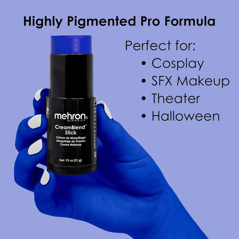 Mehron Makeup CreamBlend Stick | Face Paint, Body Paint, & Foundation Cream Makeup | 0.75 oz (21 g) (Blue)