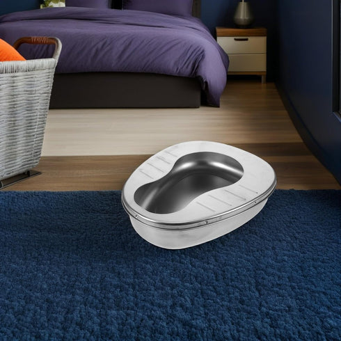 VICASKY Stainless Steel Bed Pan for Elderly Adults Portable Bedpan for Bedridden Patients with Handle Nursing Potty