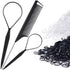 Topsy Tail Hair Tool Set, 400pcs Hair Rubber Bands, 200pcs Clear & Black Elastics, 2 Hair Loop Tools, 1 Rat Tail Comb