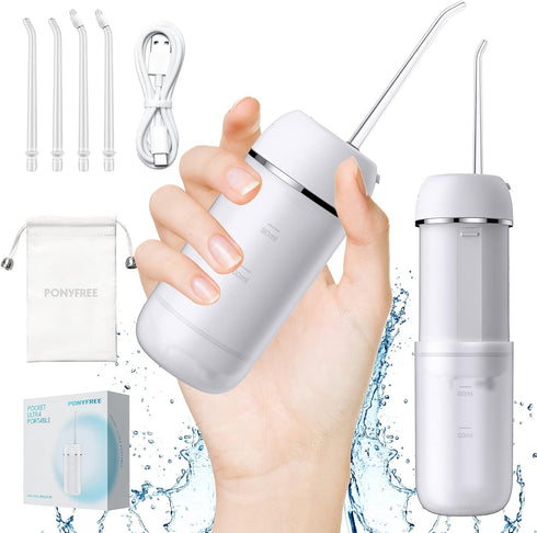 Water Flosser Cordless for Teeth, PONYFREE Mini Portable Oral Irrigator with 9 Pressure Modes, IPX7 Waterproof