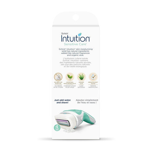 Schick Intuition Razors for Women with Sensitive Skin, 1 Razor & 2 Intuition Razor Blades Refill with Organic Aloe
