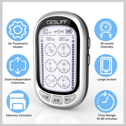 Dual Channel TENS EMS Unit with Large Screen, 24 Modes, 36 Levels Intensity Muscle Stimulator for Pain Relief with 10
