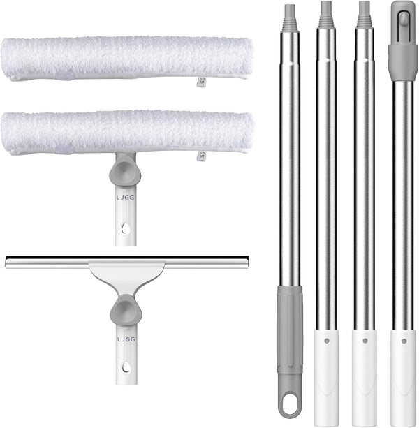 Window Cleaning Squeegee Kit, 14" Squeegee and Microfiber Scrubber with 54" Telescopic Pole for Glass and Shower