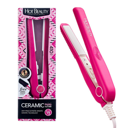 Professional Ceramic Mini Flat Iron 1/2", Anti-Frizz, Fast Heating, Versatile Styling, Travel Pouch Included (Pink)