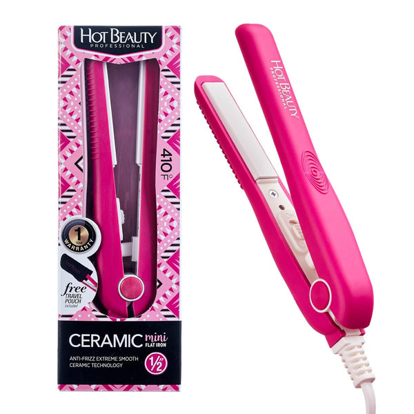 Professional Ceramic Mini Flat Iron 1/2", Anti-Frizz, Fast Heating, Versatile Styling, Travel Pouch Included (Pink)