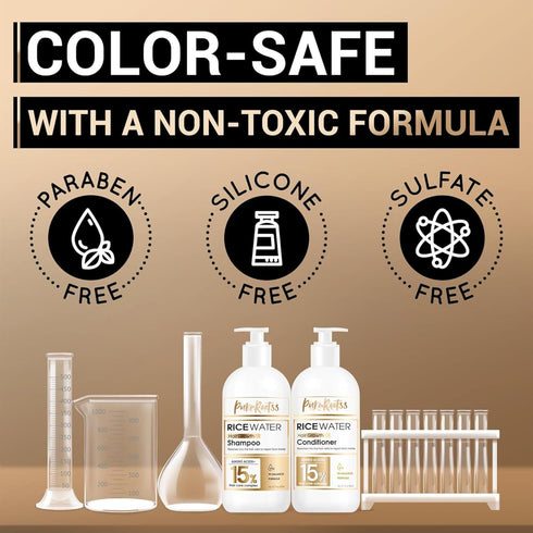 Rice Water Shampoo and Conditioner Set for Thinning Hair - Natural Ingredients with Biotin and Caffeine