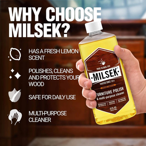 Milsek Furniture Polish and Wood Cleaner with Lemon Oil 12 Fl Oz Multipurpose Solution for Home Improvement Pack of 2