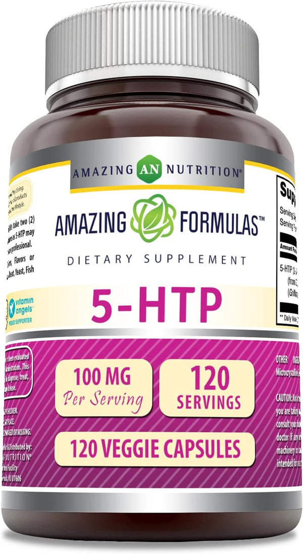 Amazing Formulas 5-HTP Supplement, 100 Mg Per Serving, Veggie Capsules, Non-GMO, Gluten Free, 120 Count