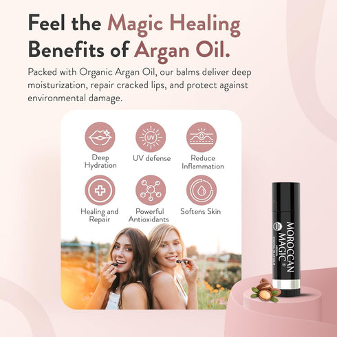Moroccan Magic Organic Coconut Almond Lip Balm 3 Pack, Ultra-Hydrating Lip Moisturizer with Vitamin E