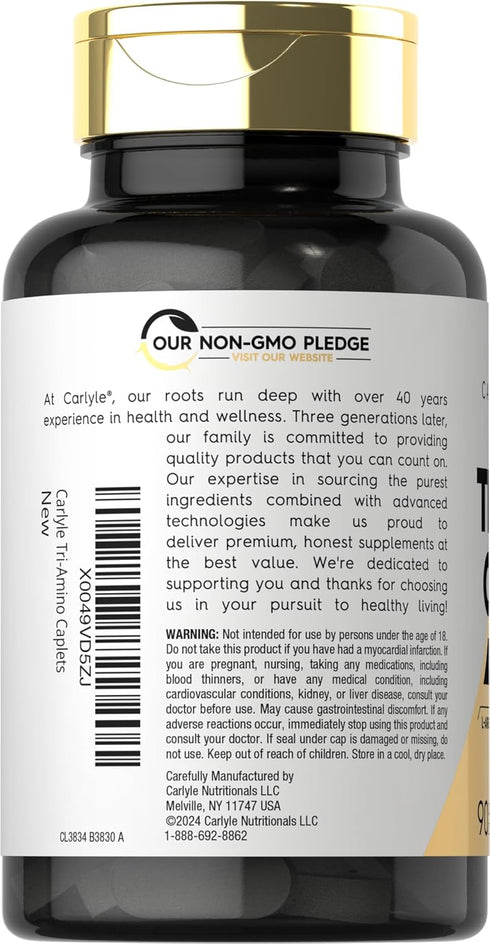 Carlyle Tri-Amino Supplement | L-Arginine, L-Ornithine, L-Lysine | 90 Caplets | Vegetarian, Non-GMO