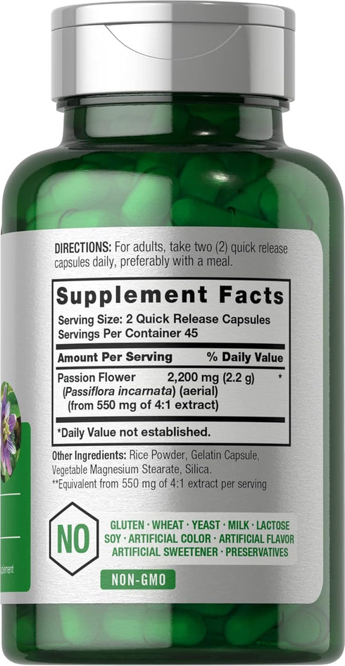 Passion Flower Capsules | 2200mg | 90 Count | Non-GMO & Gluten Free Extract Supplement | by Horbaach