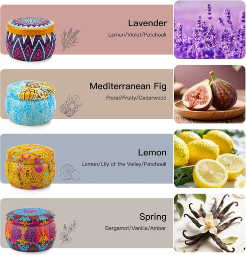 Set 4 Pack 8% 120H Candles Gift for Women, Scented Candles with Essential Oils, Long Lasting Aromatherapy Candles