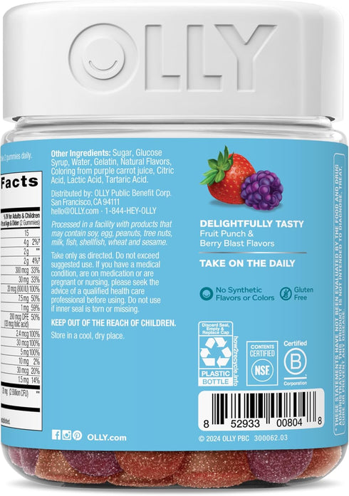 Gummy, 50 100 Count OLLY Kids Multivitamin & Probiotic Digestive Support, Vitamins A, D, C, E, B, Zinc, Chewable