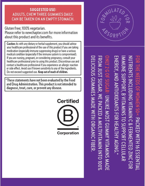 New Chapter 50+ Gummies 52% Gummy 90 Womens Multivitamin Less Sugar, Womens Healthy Aging Vitamins with Vitamin C, B