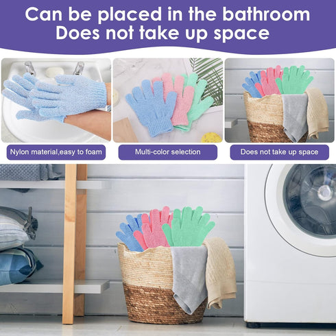 Sibba 3 Pair Bath Gloves for Shower, Natural Loofah Exfoliating Wash Gloves for Body and Face
