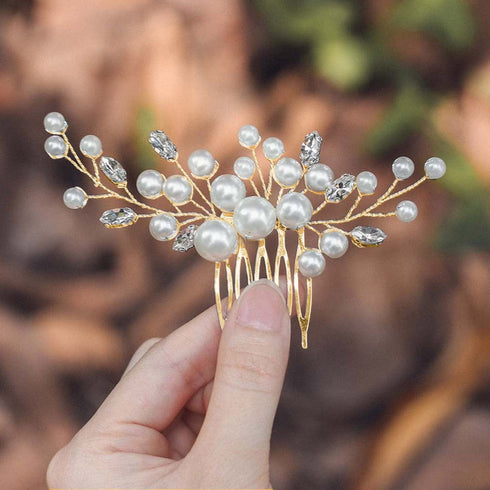 Latious Wedding Bride Pearl Hair Side Comb, Gold Rhinestone Bridal Hair Clips, Hair Accessories for Women