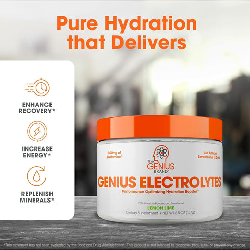 The Genius Brand Genius Electrolytes Powder, Supports Hydration, Energy, Endurance, Muscle Growth & Recovery, Lemon