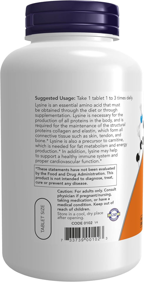 NOW Supplements L-Lysine 500 mg - Amino Acid Supplement, 250 Tablets