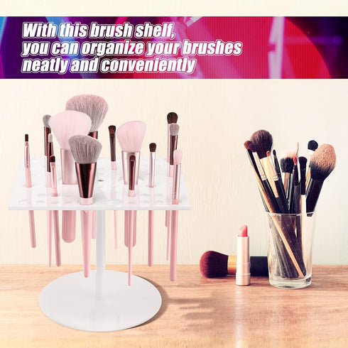 54 Holes Acrylic Brush Holder, Collapsible Makeup Brush Dryer Stand for Makeup Lovers (White)