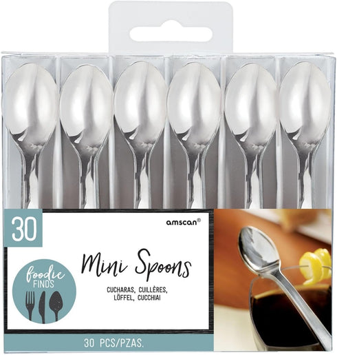 Elegant Silver Mini Spoons - 4" (30-Pack) - Perfect for Desserts & Tasting Parties - Sturdy & Reusable, Stand-Out Tableware Accessory