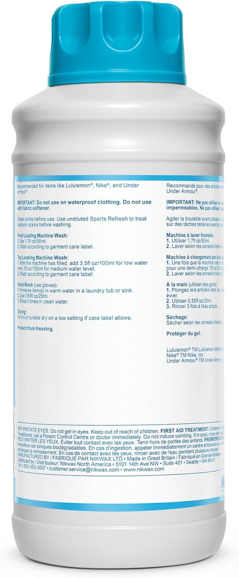 Nikwax Sports Refresh, Deodorizing Liquid Laundry Detergent for Activewear. Eliminates and Prevents Odor & Stain Build