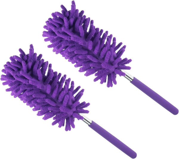 MECCANIXITY Microfiber Duster, 11 to 31 Inch Washable Extendable Brush for Window, Furniture, Ceiling Fan, Purple, Pack