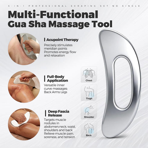 Outus 4 1 Set, Set in Stainless Steel Muscle Fascia Scraper Tool Gua Sha Muscle Scraper for Soft Tissue Mobilization