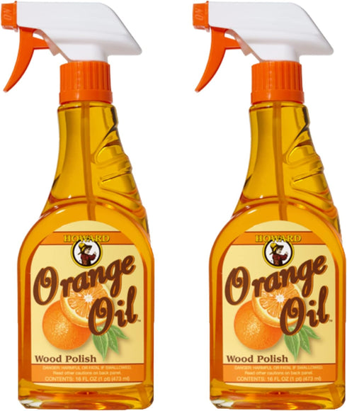 Howard Orange Oil 16 Ounce - Two Bottles, Orange Wood Cleaner, Antique Wood Conditioner