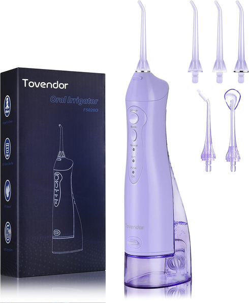 TOVENDOR Electric Water Flosser, Cordless Dental Oral Irrigator, 3 Modes, 3 Tips, 300ML, Waterproof