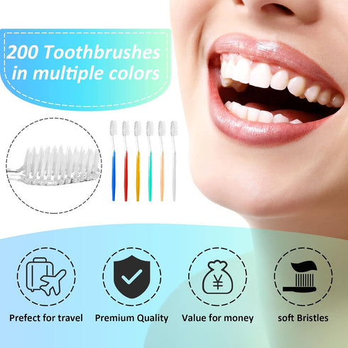 300 Pieces Disposable Toothbrushes, Individually Wrapped Medium Soft Manual Travel Toothbrush Set for Adults, 6 Colors
