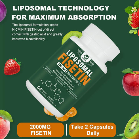 Liposomal Fisetin Supplement 2000MG, 98% Pure Fisetin Polyphenols with Quercetin, TMG, Resveratrol, 180 Capsules