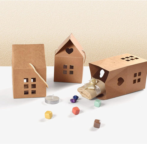 HAN SHENG 30 Pcs Candy Boxes, House Shaped Kraft Paper Gift Boxes for Wedding, Christmas, Birthday Party Decoration