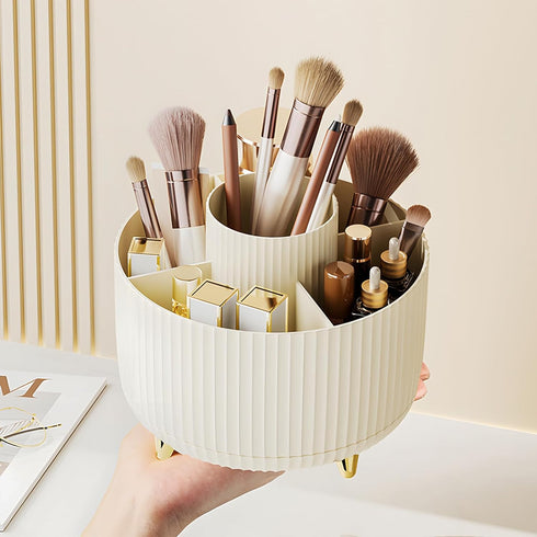 Makeup Brush Holder Organizer, 360° Rotating Makeup Brush Cup, 5 Slot for Cosmetics, Nail Polish, Bathroom Vanity
