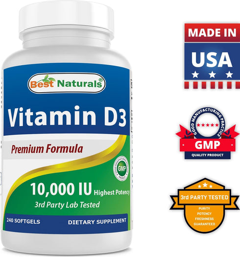 Best Naturals Vitamin D3 10,000 IU Softgel - 240 Count