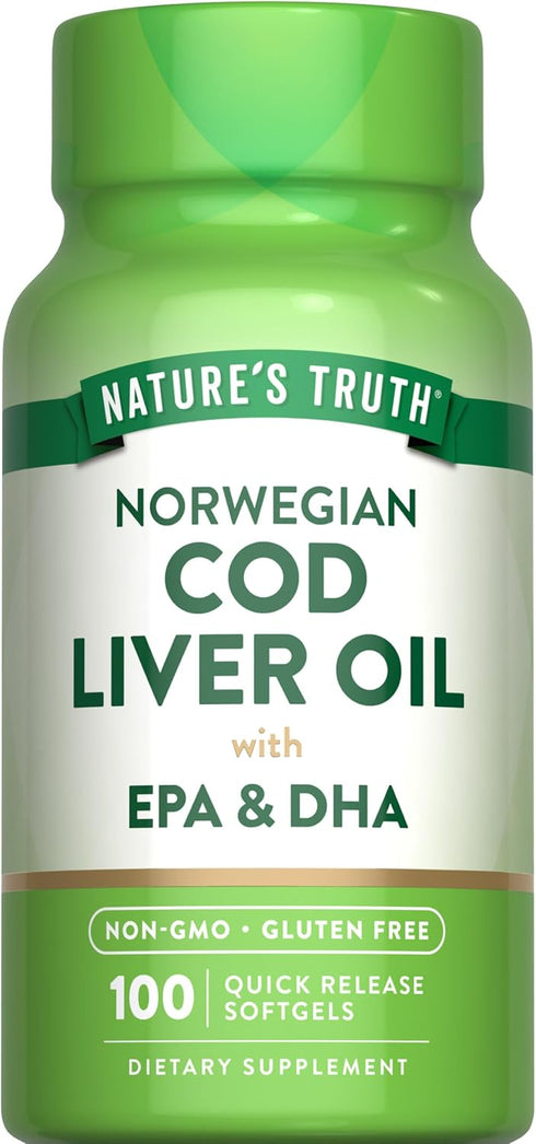 Nature's Truth Norwegian Cod Liver Oil | 100 Softgels with EPA & DHA | Non-GMO, Gluten Free Supplement