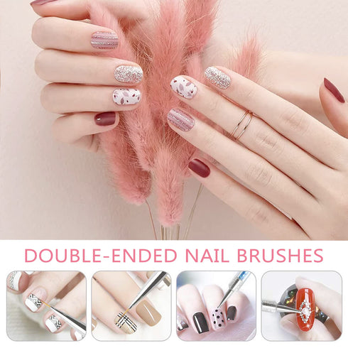 TEOYALL Double-Ended Nail Art Brushes, 5 PCS Nail Design Tools Kit with Nail Liner Brush and Dotting Pens