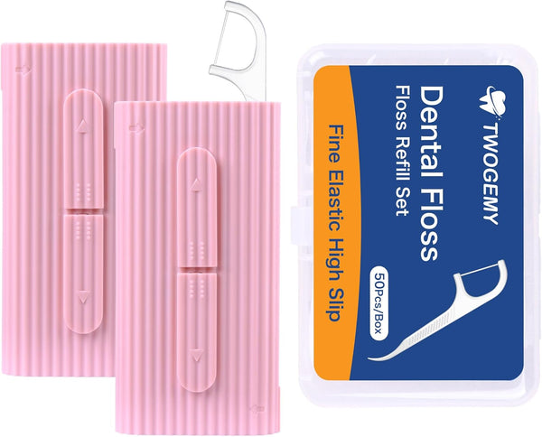 Pink Dental Floss, 2 Pack 10 Count & 50 PCS/Box, Total 70 Picks for Portable Oral Care