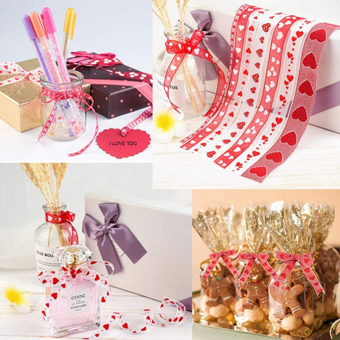 2 Rolls of 5M Valentine's Day Ribbons, Printed Heart Grosgrain Ribbon for Wedding Wrapping and DIY Supplies