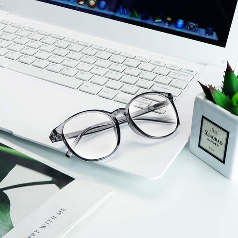 VisionGlobal Blue Light Blocking Glasses for Women/Men, Anti Eyestrain, Stylish Oval Frame, Anti Glare, Clear Gray,