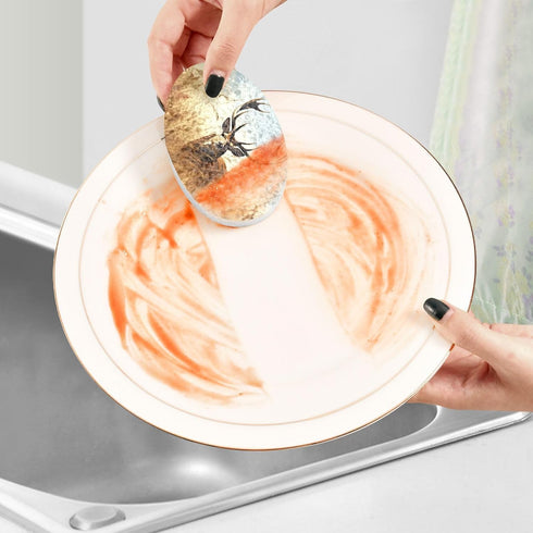 YEGAME 3 Pack Deer Kitchen Scrub Sponges, Pop-up Kitchen Cleaning Sponges Reusable Dish Washing Sponges for Bathroom