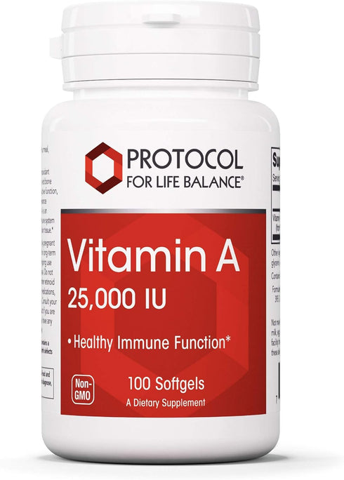 Protocol Vitamin A 25,000 IU - Supports Eye, Retina, and Immune Health - 100 Softgels