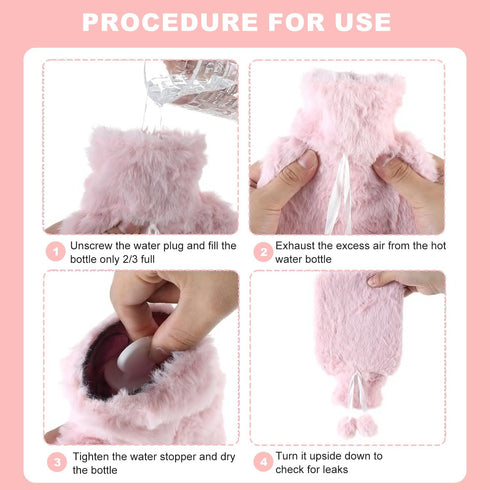 JoanofArc 0.5L Set Hot Water Bottle with Soft Cover, Small Hot Water Bag for Menstrual Pain Relief, Hand Feet Warmer
