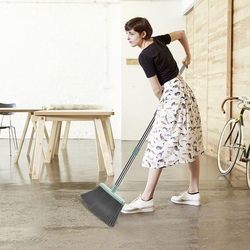 kelamayi Upgrade Broom and Dustpan Set, Large Size Stiff Broom with Long Handle for Indoor Outdoor Use (Green)